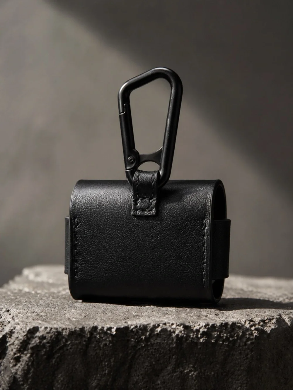 AllSaints Black Leather AirPods Case with Carabiner Clip
